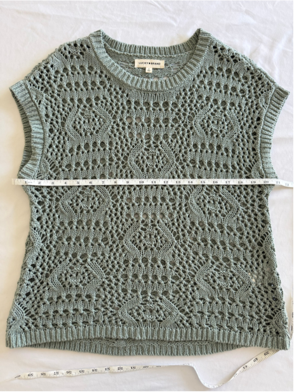 Women's Lucky Brand Green Crochet Knit Crew Neck Sweater Size L - Picture 5 of 10